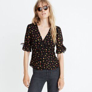EUC Madewell Silk Daylight Tie-Sleeve Top in Feline Floral Size 4